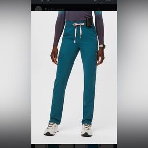 High waisted yoga skinny scrub pant in Caribbean Blue